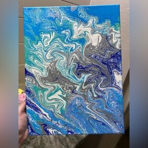 Abstract Blue and Silver Swirl Canvas Art